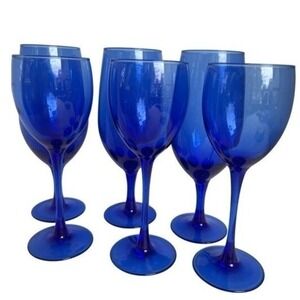 Luminarc France Cobalt Blue Crystal Goblets 3-6oz 3-8oz Barware Stemware 6‎